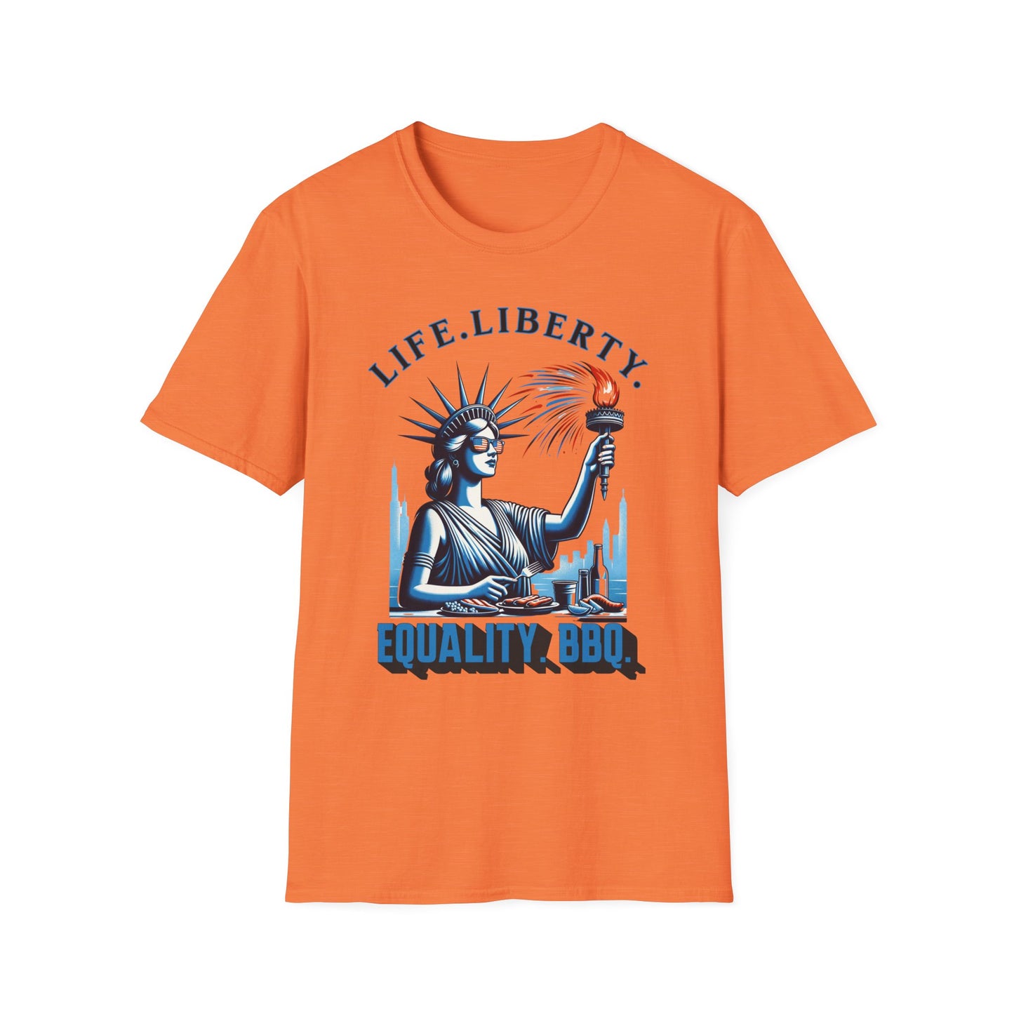Life Liberty Equality BBQ 4th of July Independence Day Shirt Heather Orange