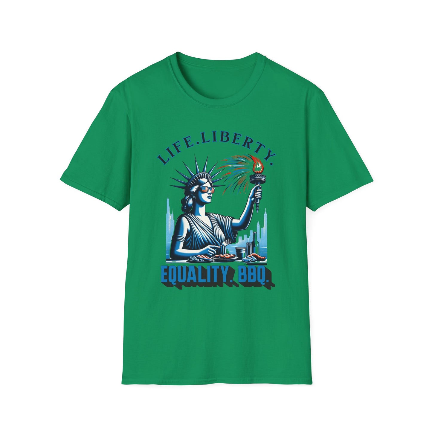 Life Liberty Equality BBQ 4th of July Independence Day Shirt Kelly Green