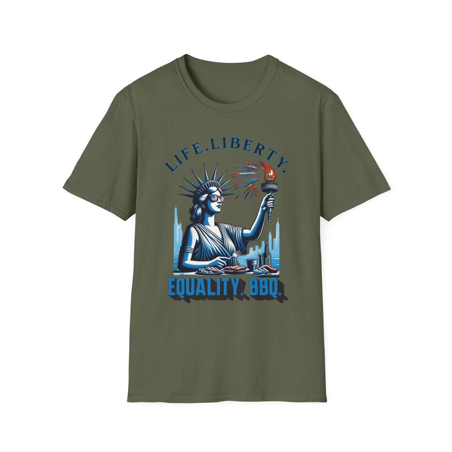 Life Liberty Equality BBQ 4th of July Independence Day Shirt Military Green