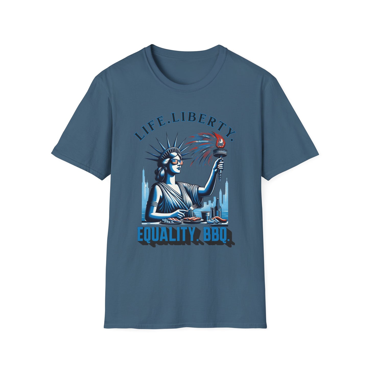 Life Liberty Equality BBQ 4th of July Independence Day Shirt Indigo Blue