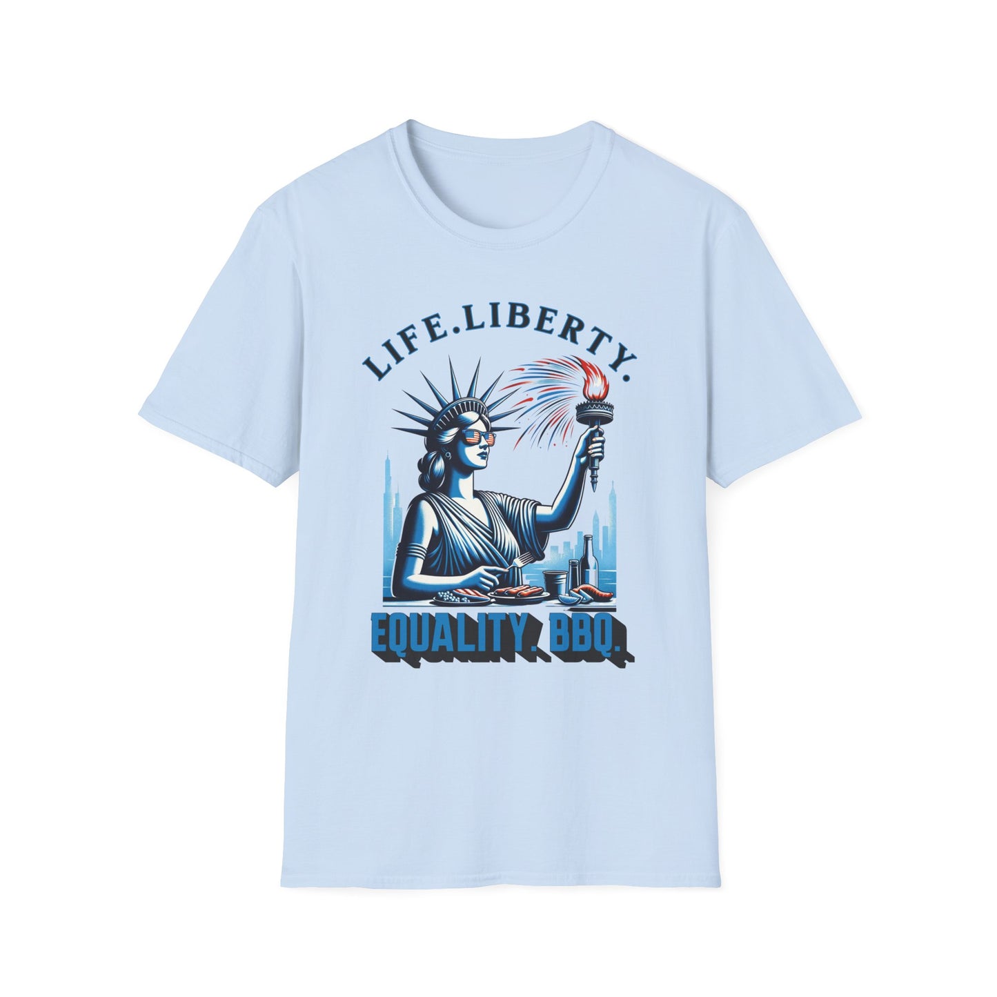 Life Liberty Equality BBQ 4th of July Independence Day Shirt Light Blue
