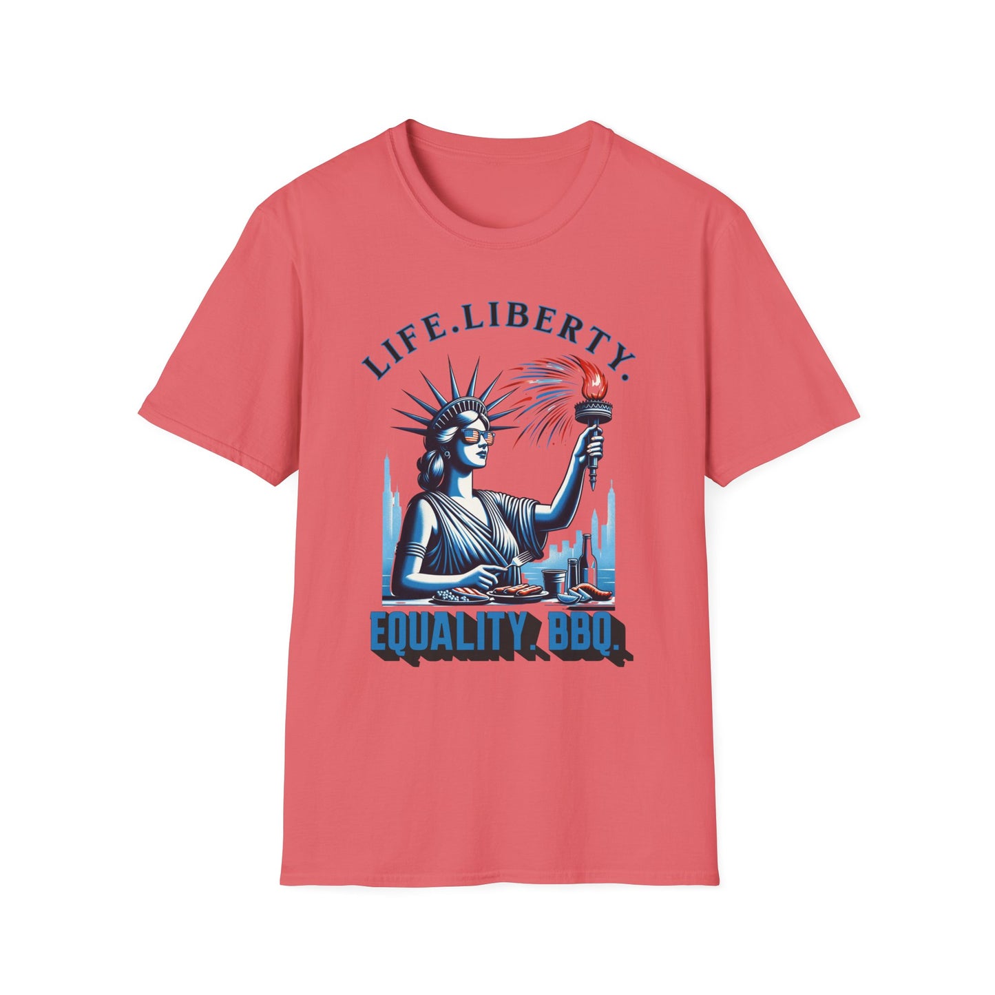 Life Liberty Equality BBQ 4th of July Independence Day Shirt Coral Silk