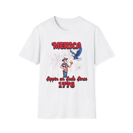 'Merica Sippin on Suds Since 1776 4th of July Patriotic Shirt White