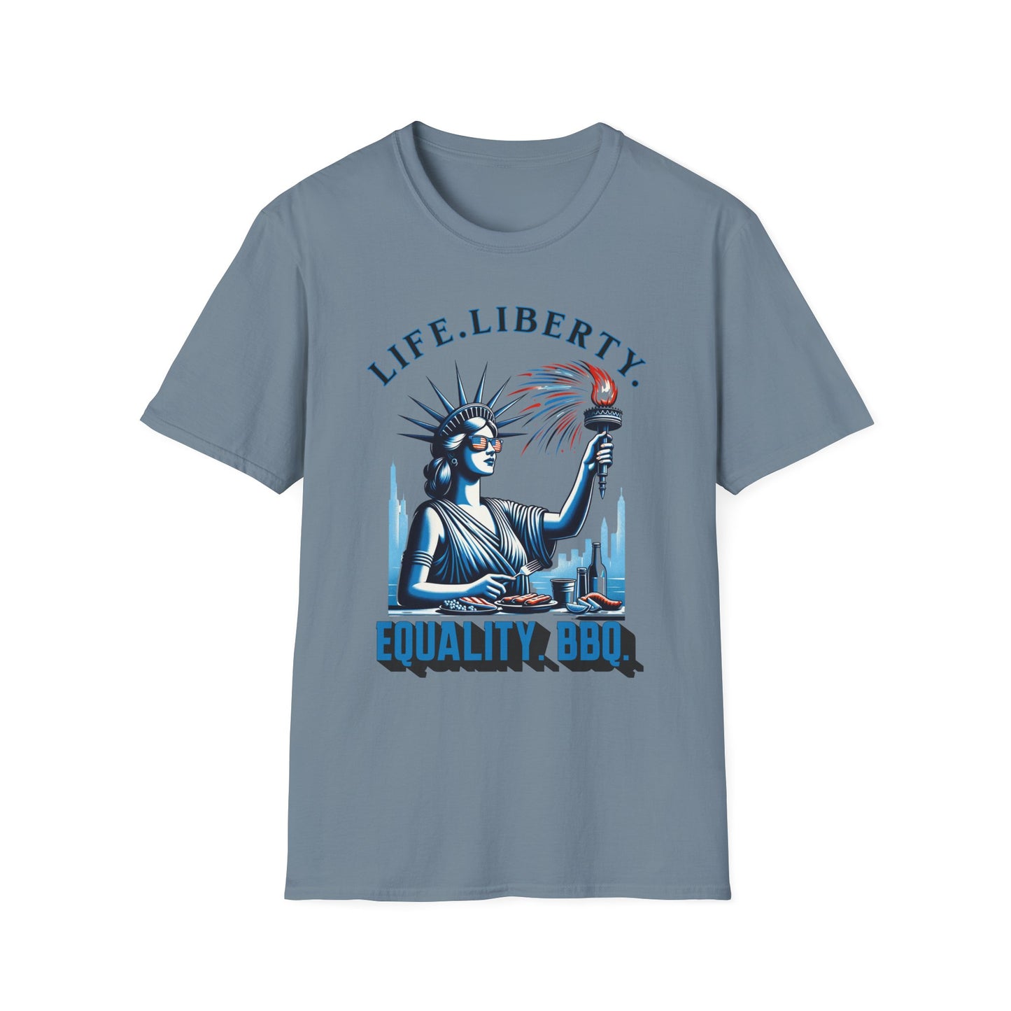 Life Liberty Equality BBQ 4th of July Independence Day Shirt Stone Blue