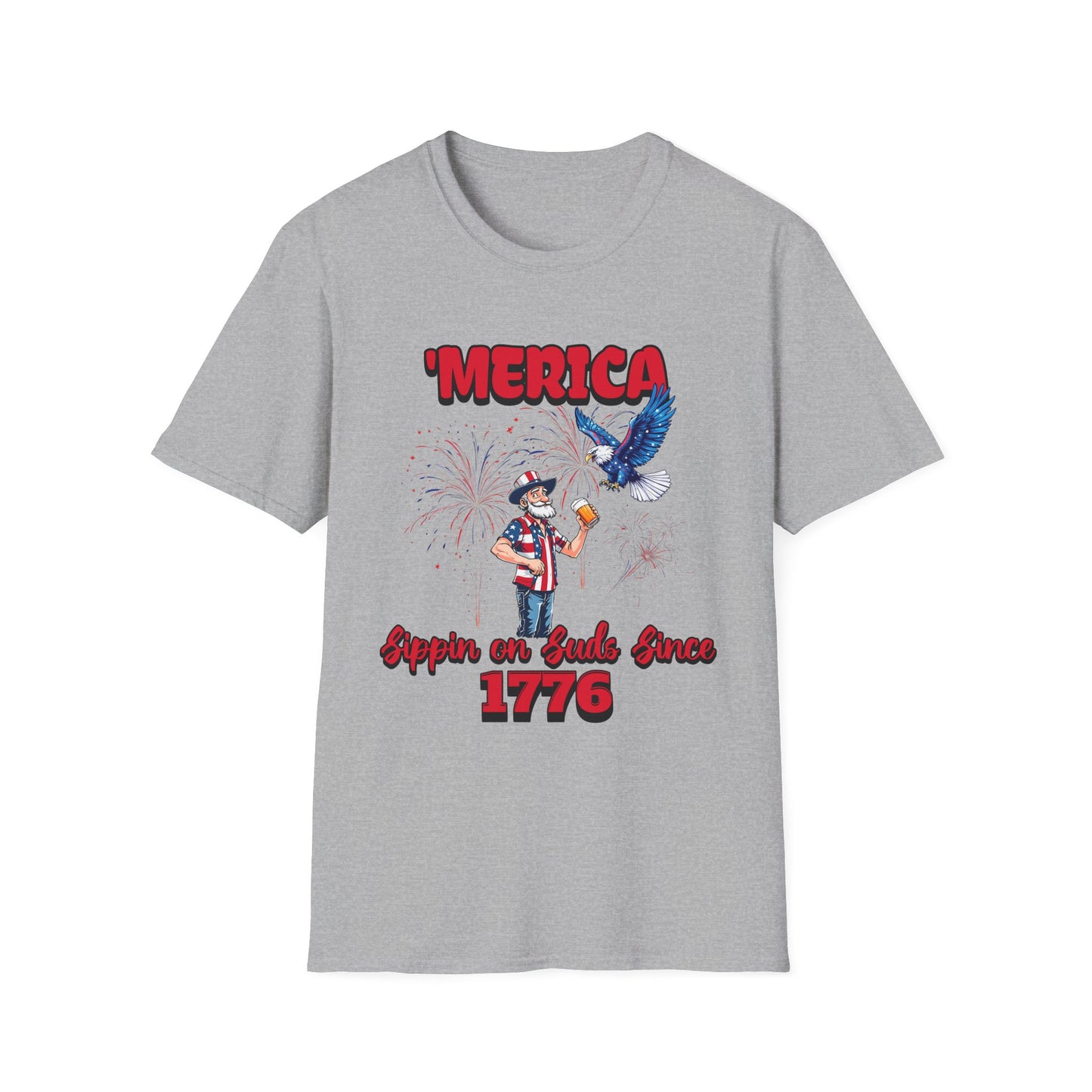 'Merica Sippin on Suds Since 1776 4th of July Patriotic Shirt Sport Grey