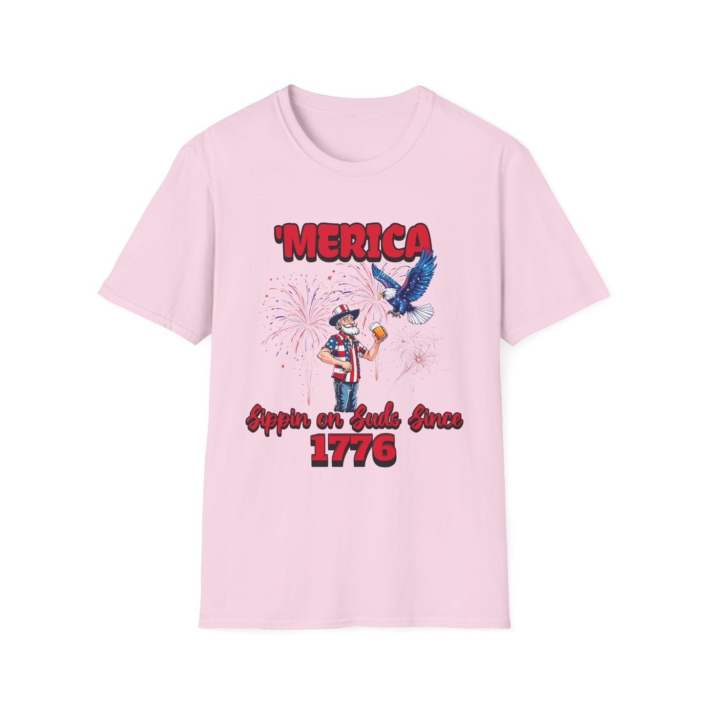 'Merica Sippin on Suds Since 1776 4th of July Patriotic Shirt Light Pink