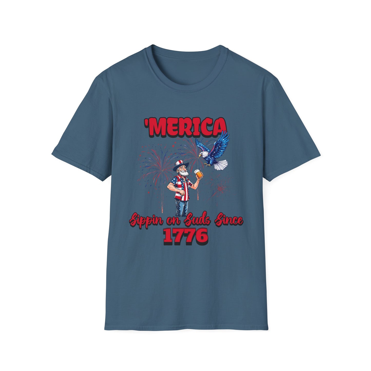 'Merica Sippin on Suds Since 1776 4th of July Patriotic Shirt Indigo Blue