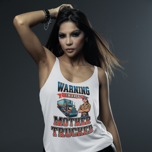 Warning I Am A Mother Trucker Jersey Tank Funny Trucker Tank Top White