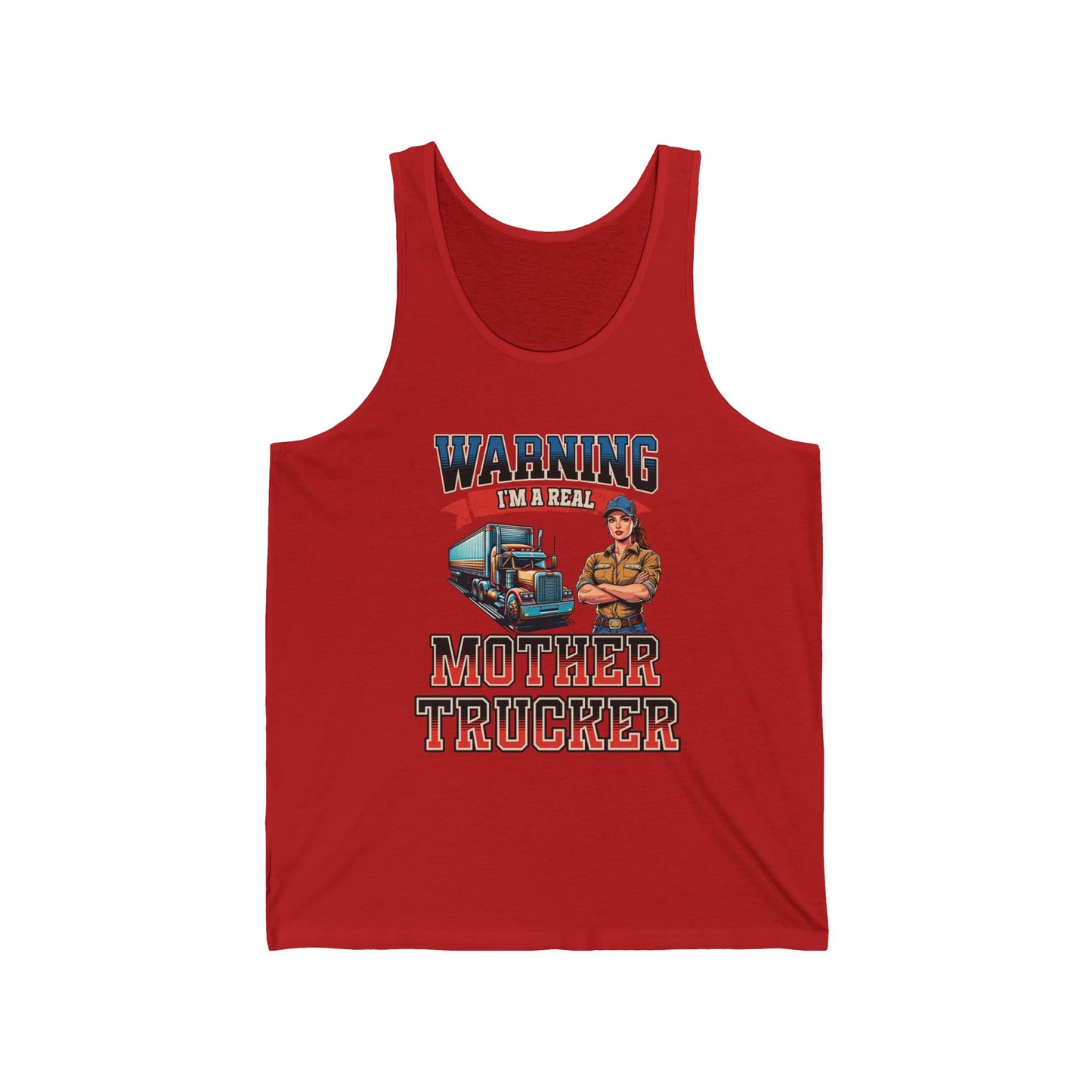 Warning I Am A Mother Trucker Jersey Tank Funny Trucker Tank Top Red