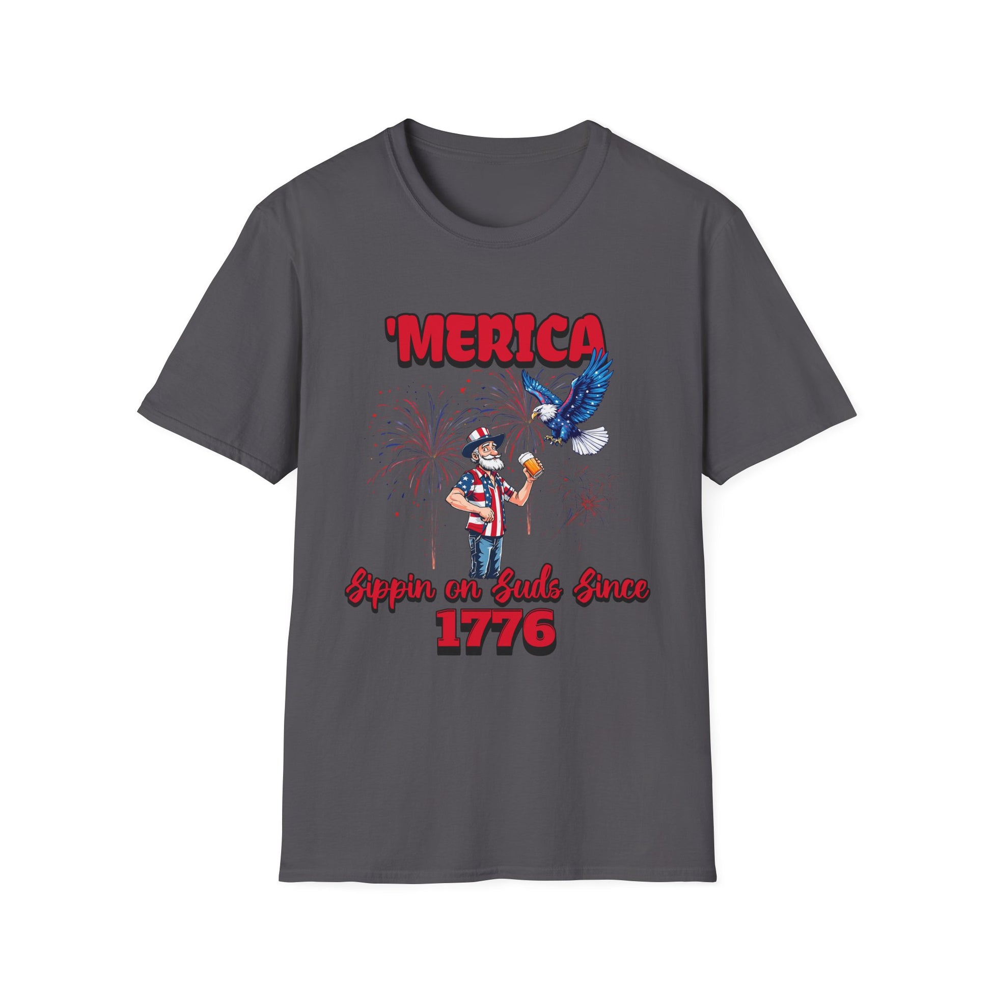 'Merica Sippin on Suds Since 1776 4th of July Patriotic Shirt Charcoal