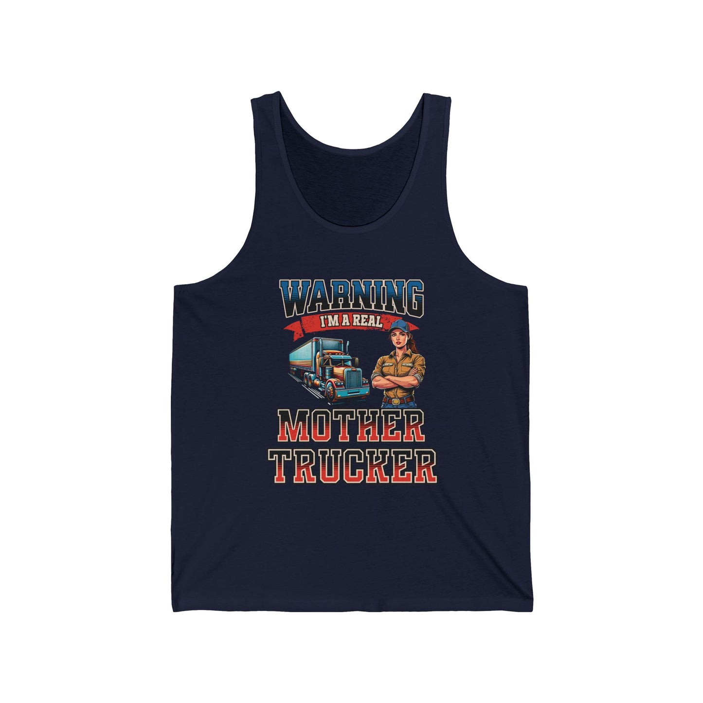Warning I Am A Mother Trucker Jersey Tank Funny Trucker Tank Top Navy