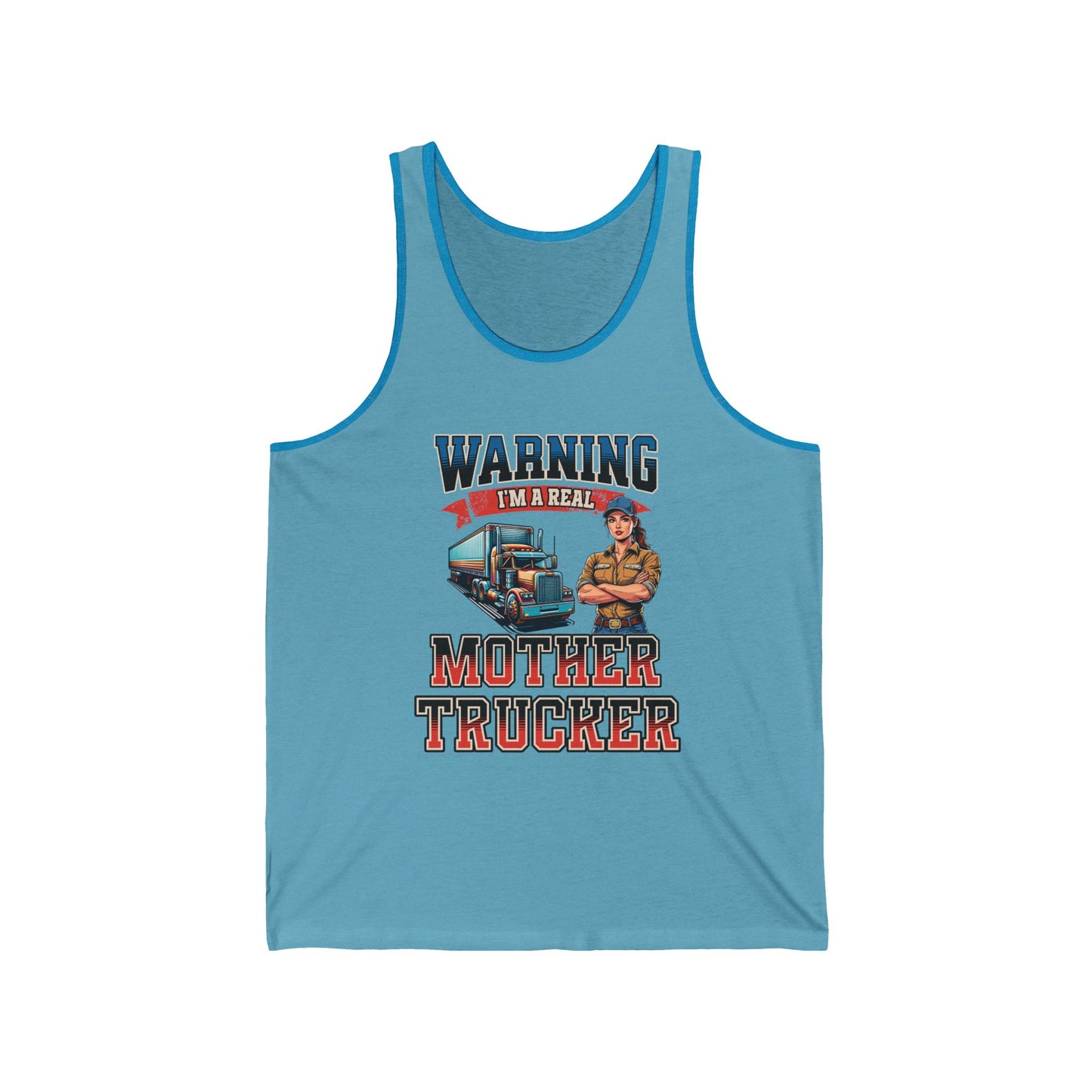 Warning I Am A Mother Trucker Jersey Tank Funny Trucker Tank Top Aqua TriBlend