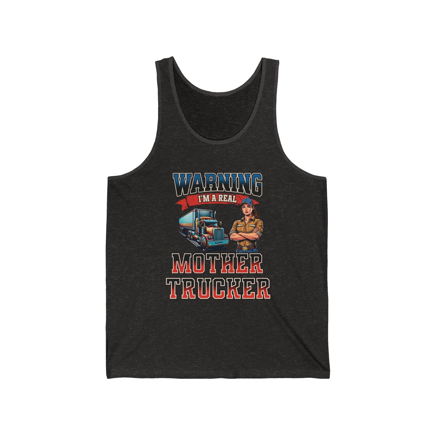 Warning I Am A Mother Trucker Jersey Tank Funny Trucker Tank Top Charcoal Black TriBlend
