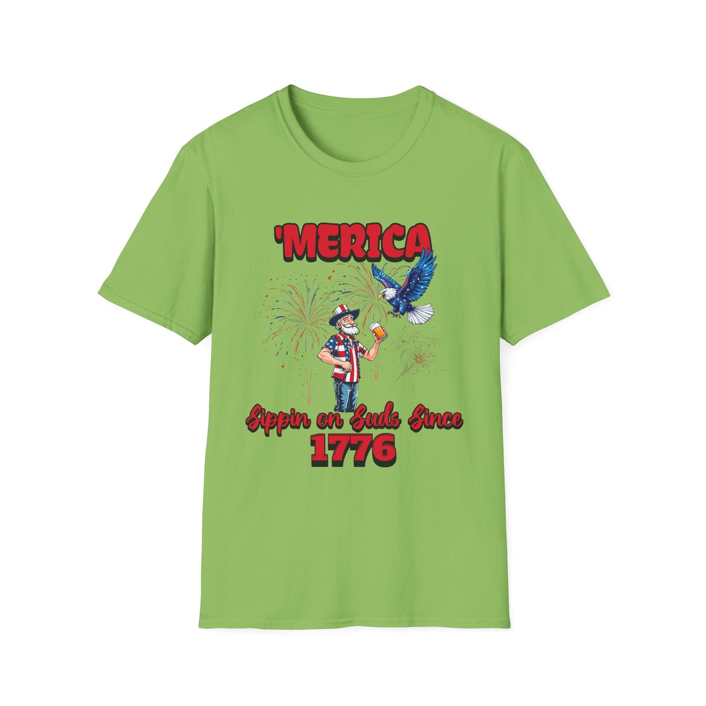 'Merica Sippin on Suds Since 1776 4th of July Patriotic Shirt Lime